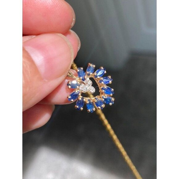 14k Blue Sapphire/Diamond Heart Necklace - Picture 14 of 15